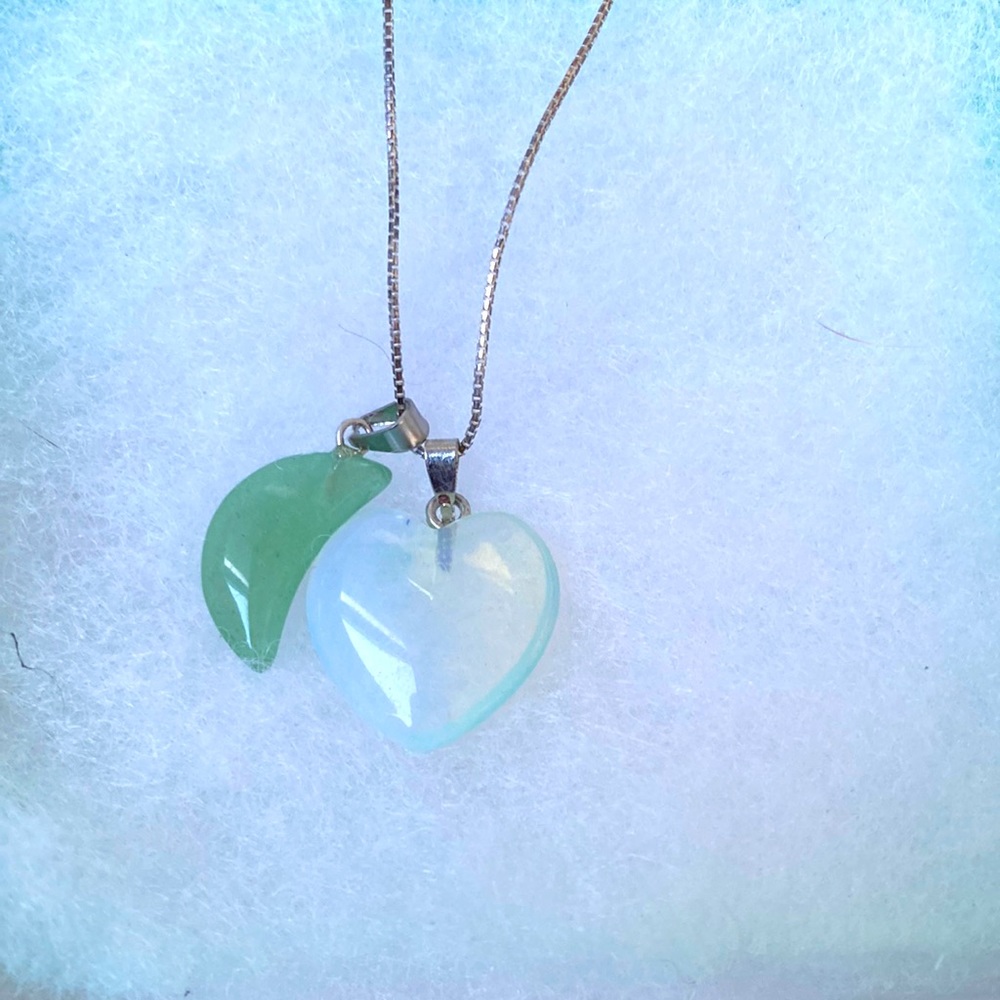 Opal heart and Jade moon sterling silver 16” necklace - Picture 4 of 4